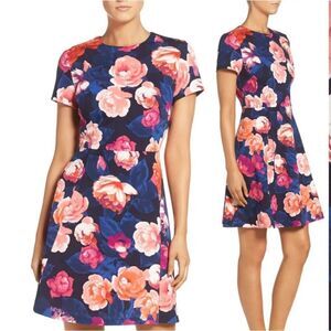 Eliza J NWT Floral Print Mini Dress Blue Multi Size 8
